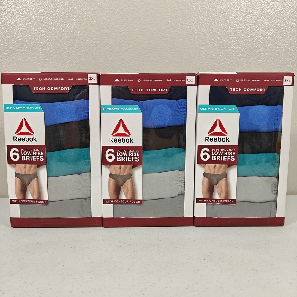 3-Pack Reebok Performance Low Rise Briefs 18 Pair Men's 3XL Ultimate Comfort